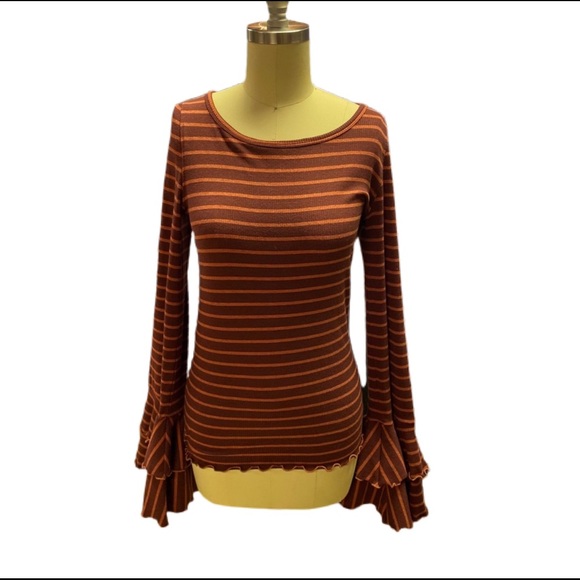 Free People Tops - Free People Bell Top M Striped Ribbed Boho Shirt